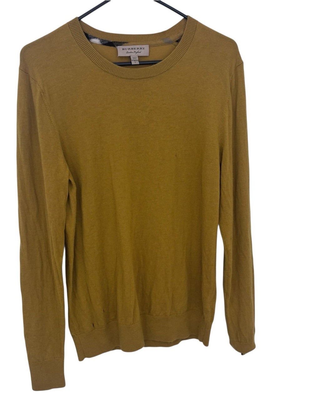 Burberry Men's Crewneck check wool sweater  in Mustard Yellow S/P
